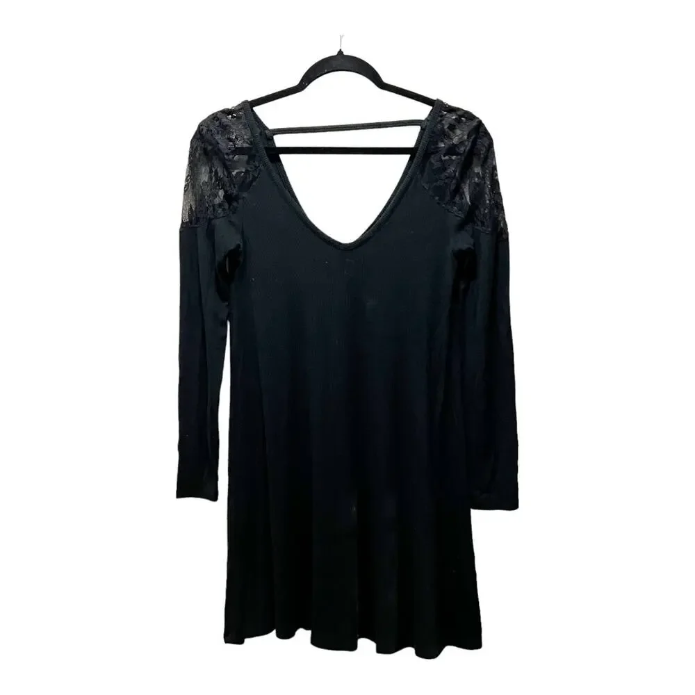 American Eagle Outfitters | Dresses | American Eagle Long Sleeve Mini Shirt  Swing Dress Black Lace Vneck Pullover S | Poshmark